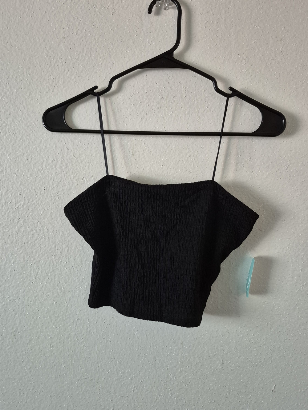 Black Textured Strapless Crop Top - Women Medium